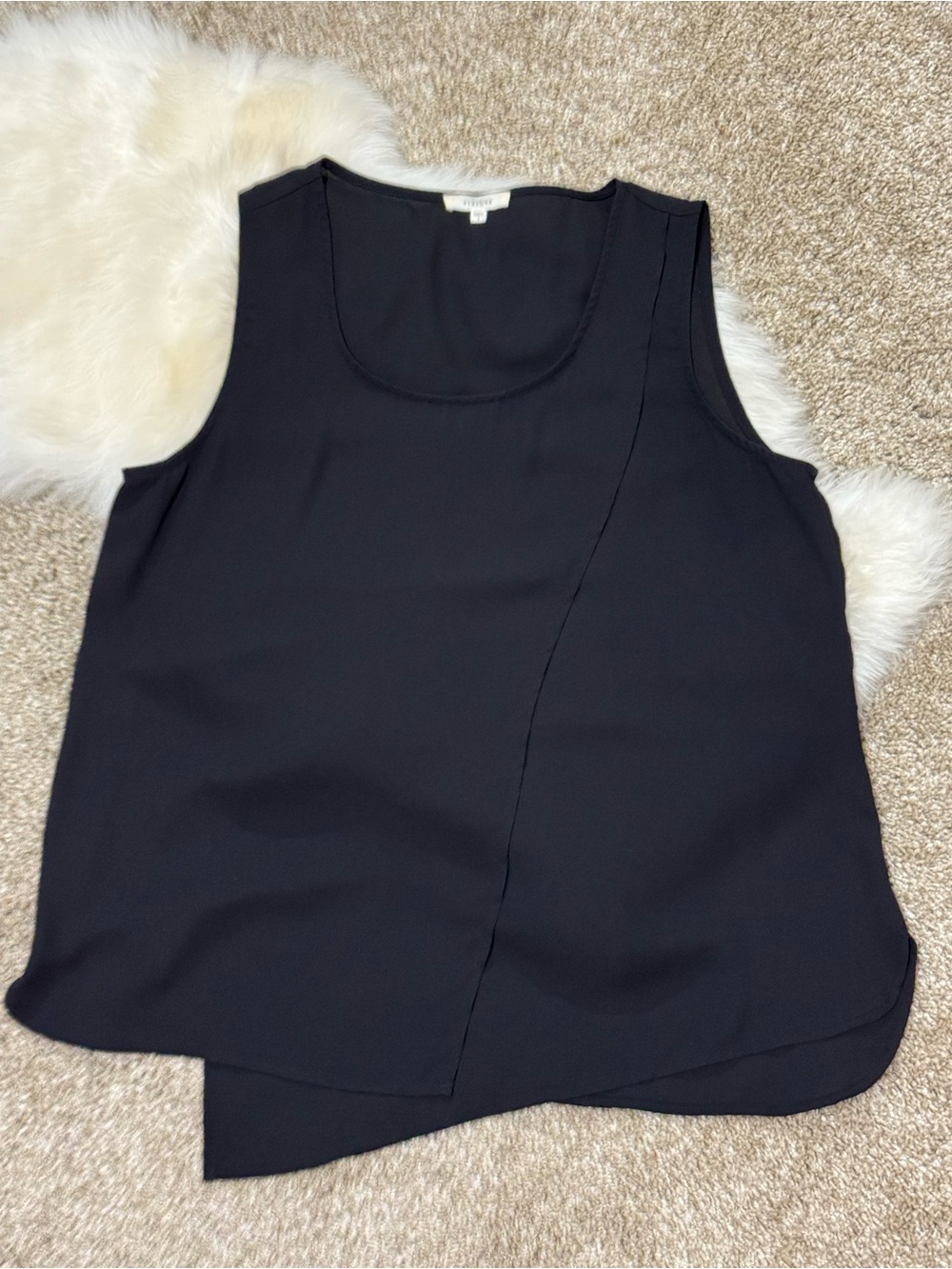 Pleione Women’s Black Chiffon Sleeveless Layered Shell Tank Size S - M